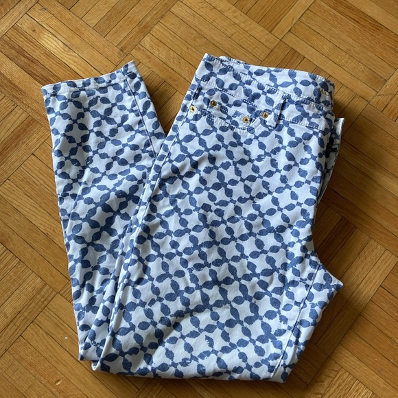 Michael Kors Skinny White Blue Batik Print Ankle Jeans - Size 8 - Picture 3 of 11